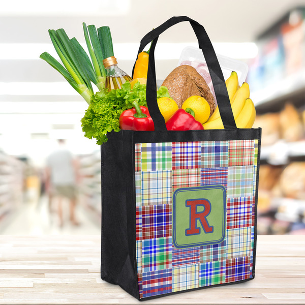 Blue Madras Plaid Print Grocery Bag - LIFESTYLE