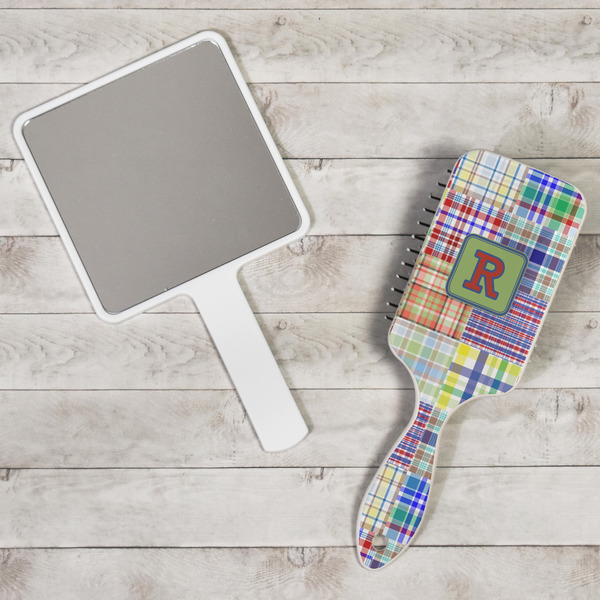 Blue Madras Plaid Print Hair Brush - In Context