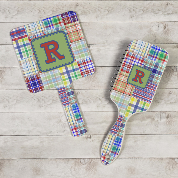 Blue Madras Plaid Print Hand Mirrors - In Context