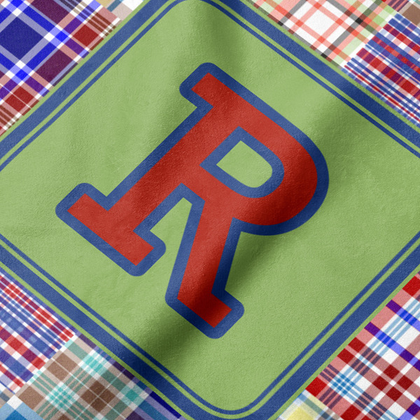 Blue Madras Plaid Print Hooded Baby Towel- Detail Close Up