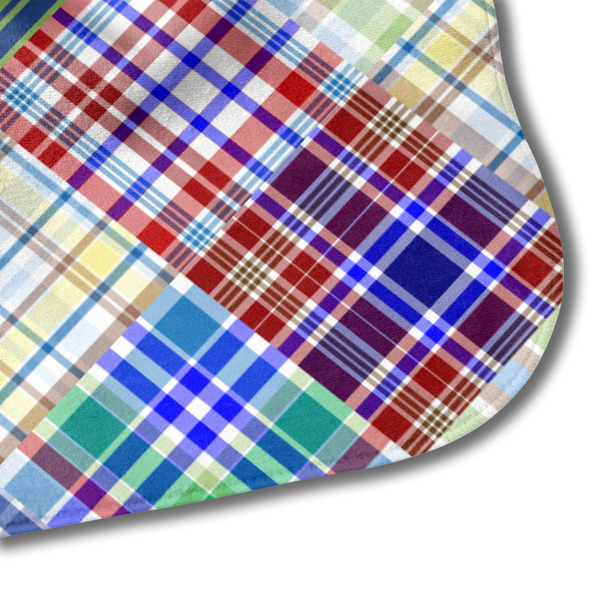 Blue Madras Plaid Print Hooded Baby Towel- Detail Corner