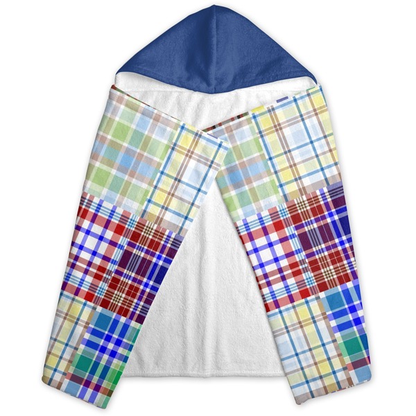 Blue Madras Plaid Print Hooded Towel - Folded