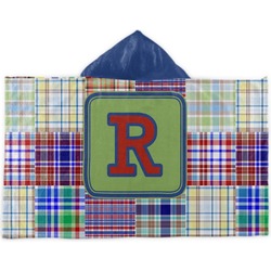Blue Madras Plaid Print Kids Hooded Towel (Personalized)