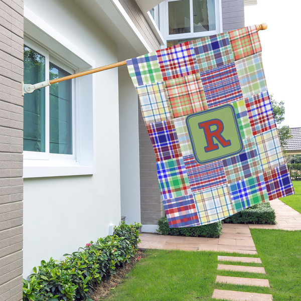 Blue Madras Plaid Print House Flags - Single Sided - LIFESTYLE