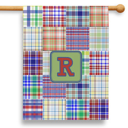 Blue Madras Plaid Print 28" House Flag - Double Sided (Personalized)