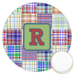 Blue Madras Plaid Print Printed Cookie Topper - 3.25" (Personalized)