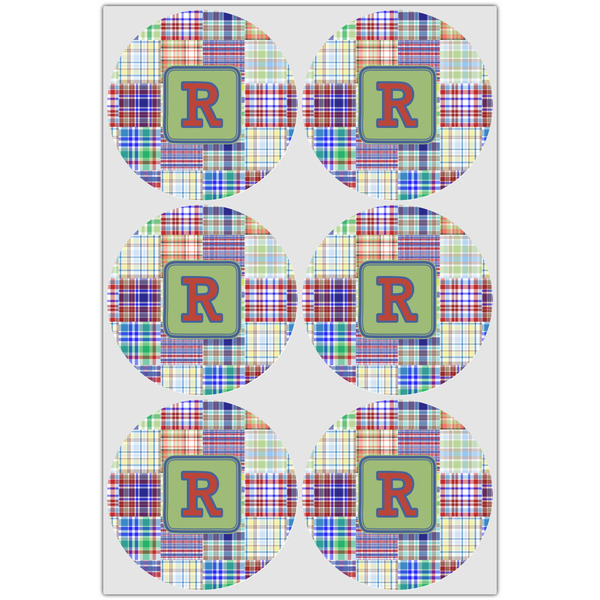 Blue Madras Plaid Print Icing Circle - Large - Set of 6