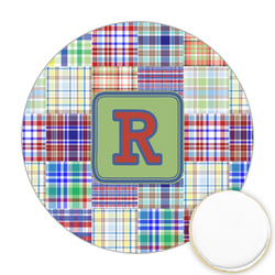 Blue Madras Plaid Print Printed Cookie Topper - Round (Personalized)