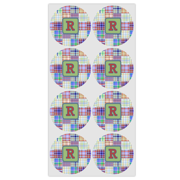 Blue Madras Plaid Print Icing Circle - Medium - Set of 8