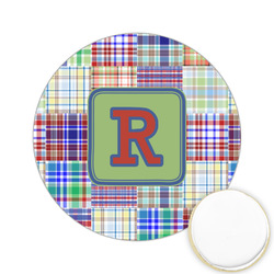 Blue Madras Plaid Print Printed Cookie Topper - 2.15" (Personalized)