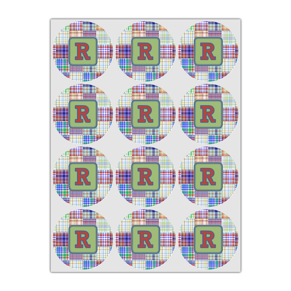 Blue Madras Plaid Print Icing Circle - Small - Set of 12