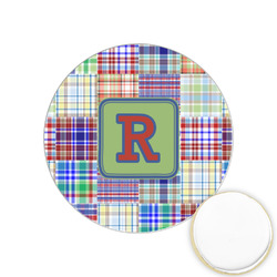Blue Madras Plaid Print Printed Cookie Topper - 1.25" (Personalized)