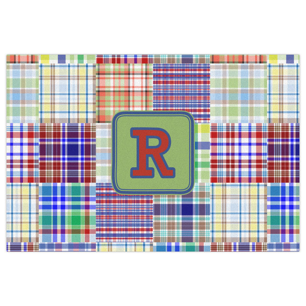 Blue Madras Plaid Print Indoor / Outdoor Rug - 2'x3' - Front Flat