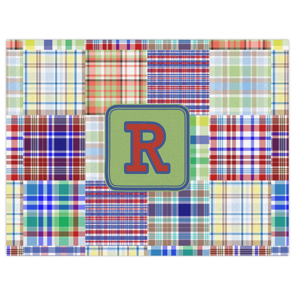 Blue Madras Plaid Print Indoor / Outdoor Rug - 6'x8' - Front Flat