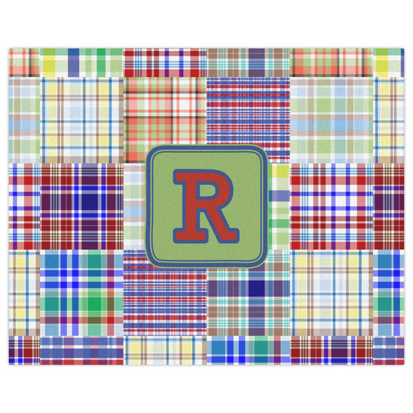 Blue Madras Plaid Print Indoor / Outdoor Rug - 8'x10' - Front Flat