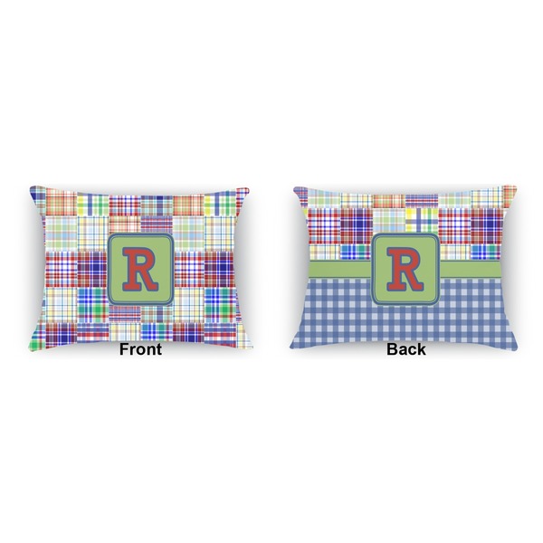Blue Madras Plaid Print  Indoor Rectangular Burlap Pillow (Front and Back)