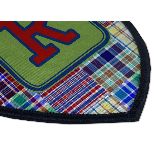 Blue Madras Plaid Print Iron on Shield 3 Detail
