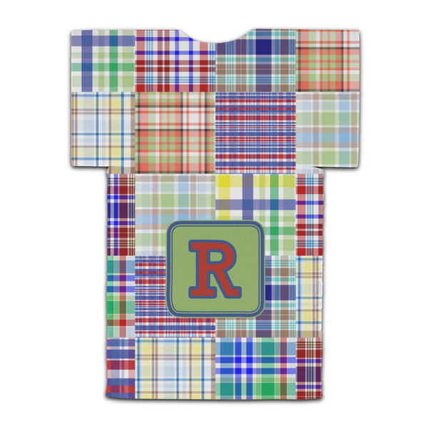 Blue Madras Plaid Print Jersey Bottle Cooler - BACK (flat)