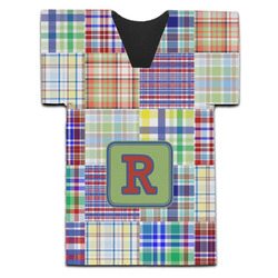 Blue Madras Plaid Print Jersey Bottle Cooler (Personalized)