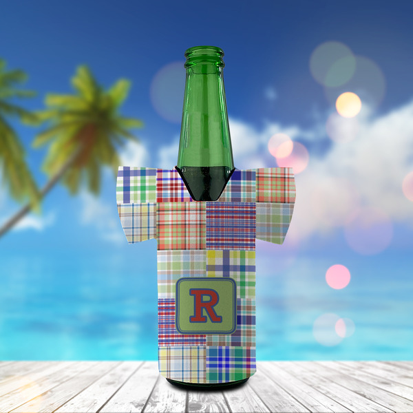 Blue Madras Plaid Print Jersey Bottle Cooler - LIFESTYLE