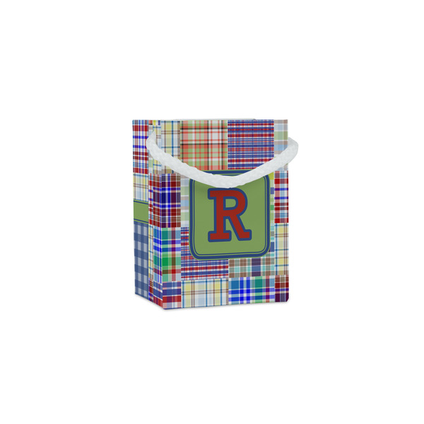 Custom Blue Madras Plaid Print Jewelry Gift Bags (Personalized)