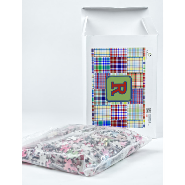 Blue Madras Plaid Print Jigsaw Puzzle 1014 Piece - Box