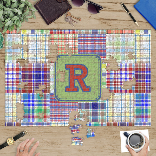 Blue Madras Plaid Print Jigsaw Puzzle 1014 Piece - In Context