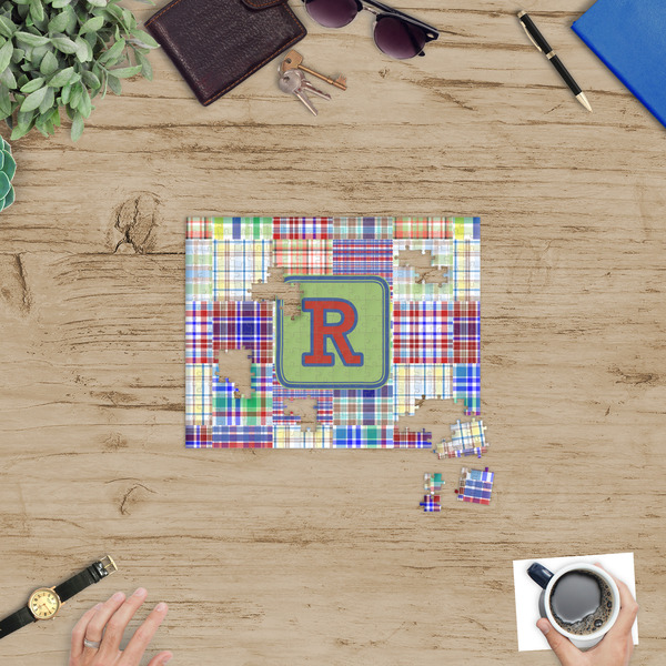 Blue Madras Plaid Print Jigsaw Puzzle 252 Piece - In Context