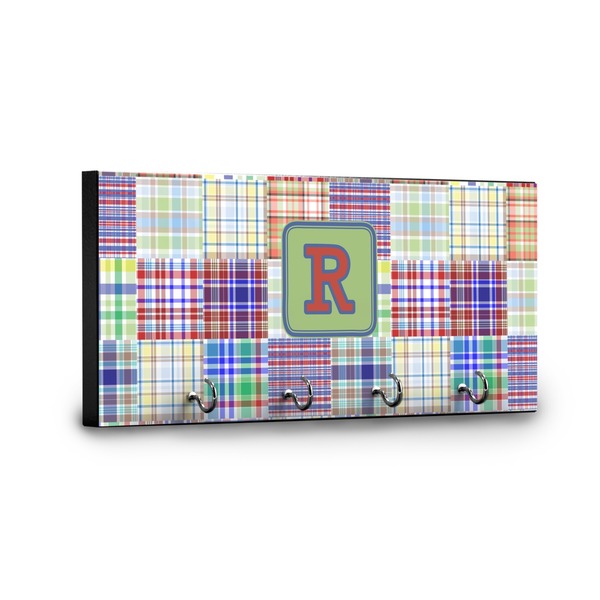 Blue Madras Plaid Print Key Hanger - Front View with Hooks