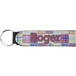Blue Madras Plaid Print Neoprene Keychain Fob (Personalized)