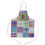 Blue Madras Plaid Print Kid's Apron w/ Initial