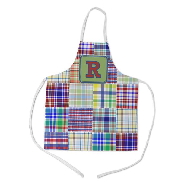 Custom Blue Madras Plaid Print Kid's Apron w/ Initial