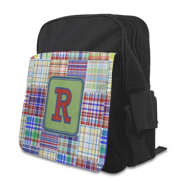 Custom Blue Madras Plaid Print Preschool Backpack (Personalized)