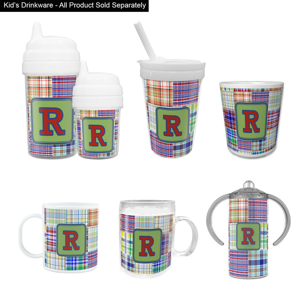 Blue Madras Plaid Print Kid's Drinkware - Customized & Personalized