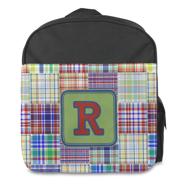 Blue Madras Plaid Print Kids Backpack - Front
