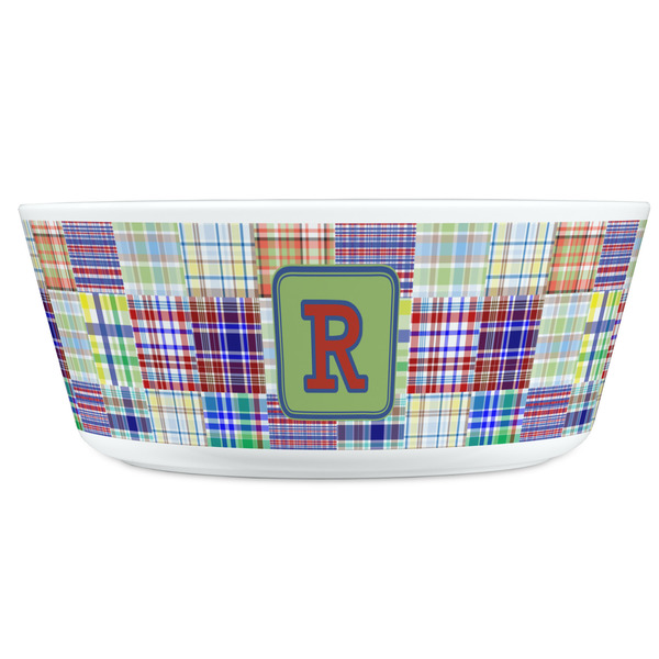 Blue Madras Plaid Print Kids Bowls - FRONT