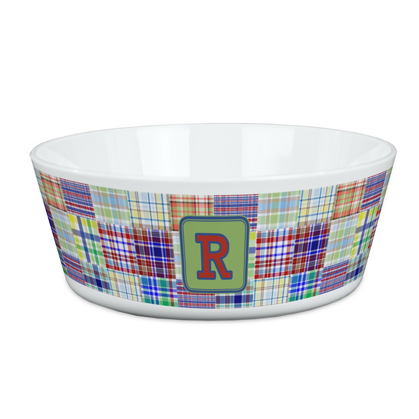Custom Blue Madras Plaid Print Kid's Bowl (Personalized)