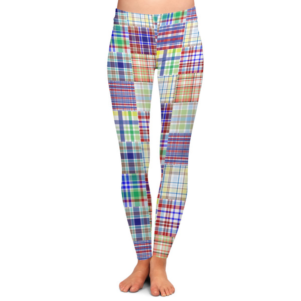 Custom Blue Madras Plaid Print Ladies Leggings