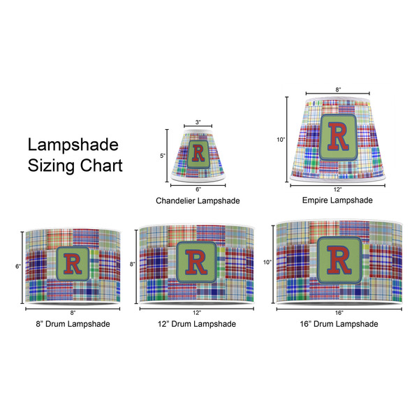 Blue Madras Plaid Print Lampshade Sizing Chart