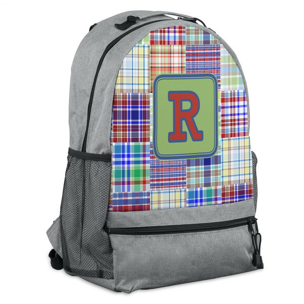 Custom Blue Madras Plaid Print Backpack (Personalized)