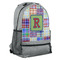 Blue Madras Plaid Print Large Backpack - Gray - Angled View