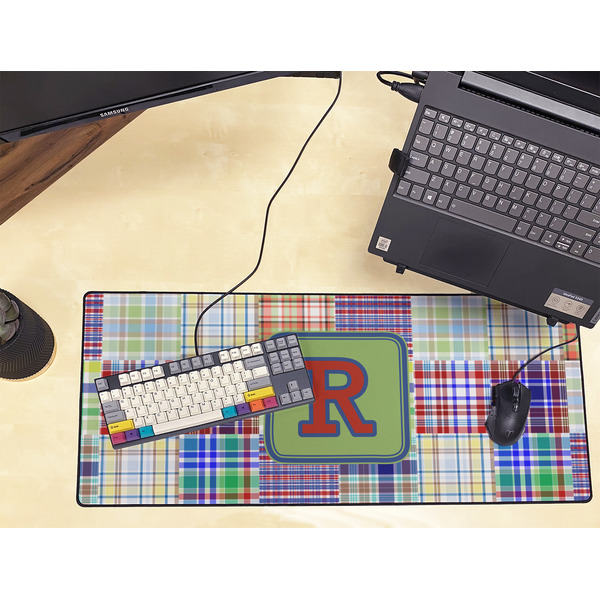 Blue Madras Plaid Print Large Gaming Mats - LIFESTYLE