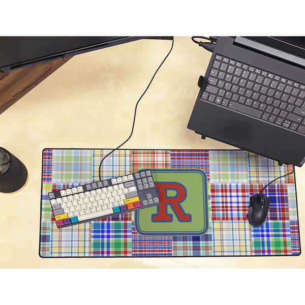 Blue Madras Plaid Print Large Gaming Mats - LIFESTYLE