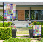Blue Madras Plaid Print Large Garden Flag - Single Sided (Personalized)