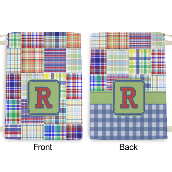 Blue Madras Plaid Print Large Laundry Bag - Front & Back View