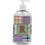 Blue Madras Plaid Print Plastic Soap / Lotion Dispenser (16 oz - Large - White) (Personalized)