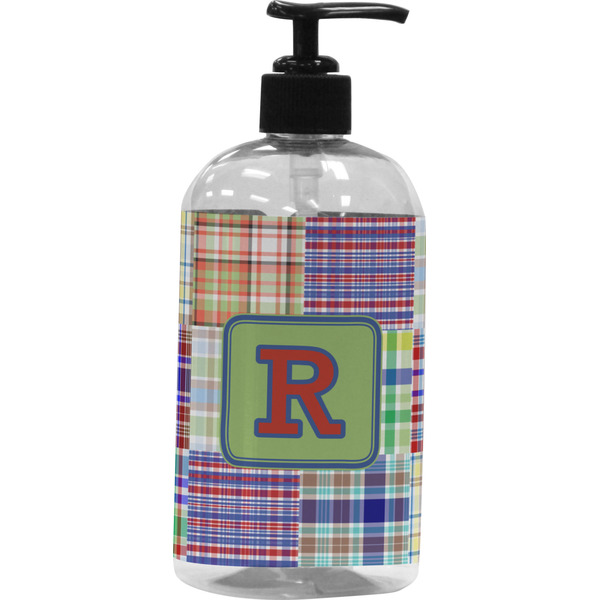 Custom Blue Madras Plaid Print Plastic Soap / Lotion Dispenser (Personalized)