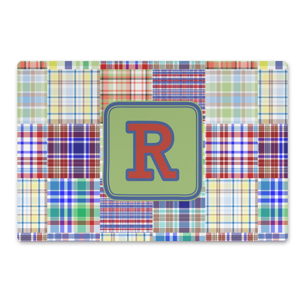 Custom Blue Madras Plaid Print Large Rectangle Car Magnet (Personalized)