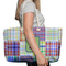 Blue Madras Plaid Print Large Rope Tote Bag - In Context View