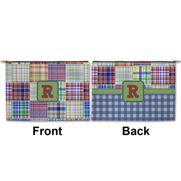 Blue Madras Plaid Print Large Zipper Pouch Approval (Front and Back)